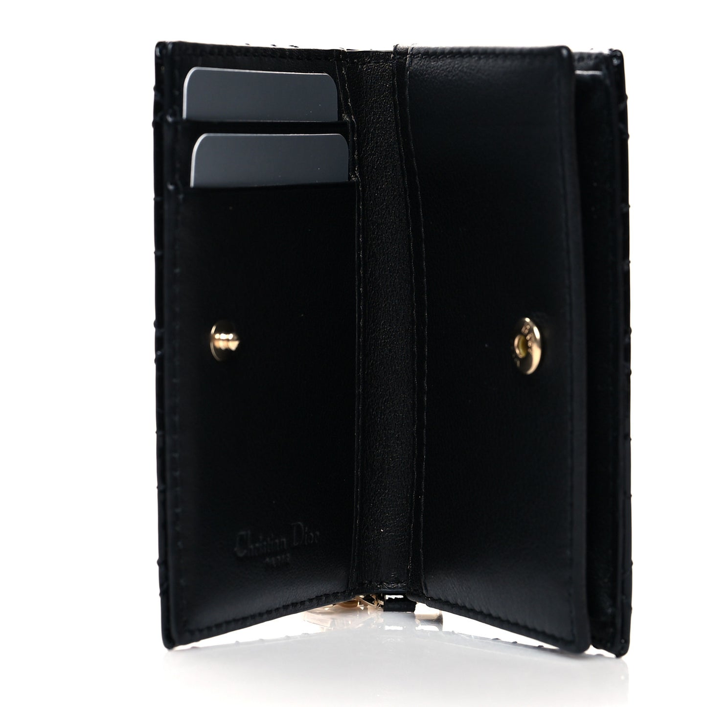 Patent Cannage Small Lady Dior Flap Card Holder Black