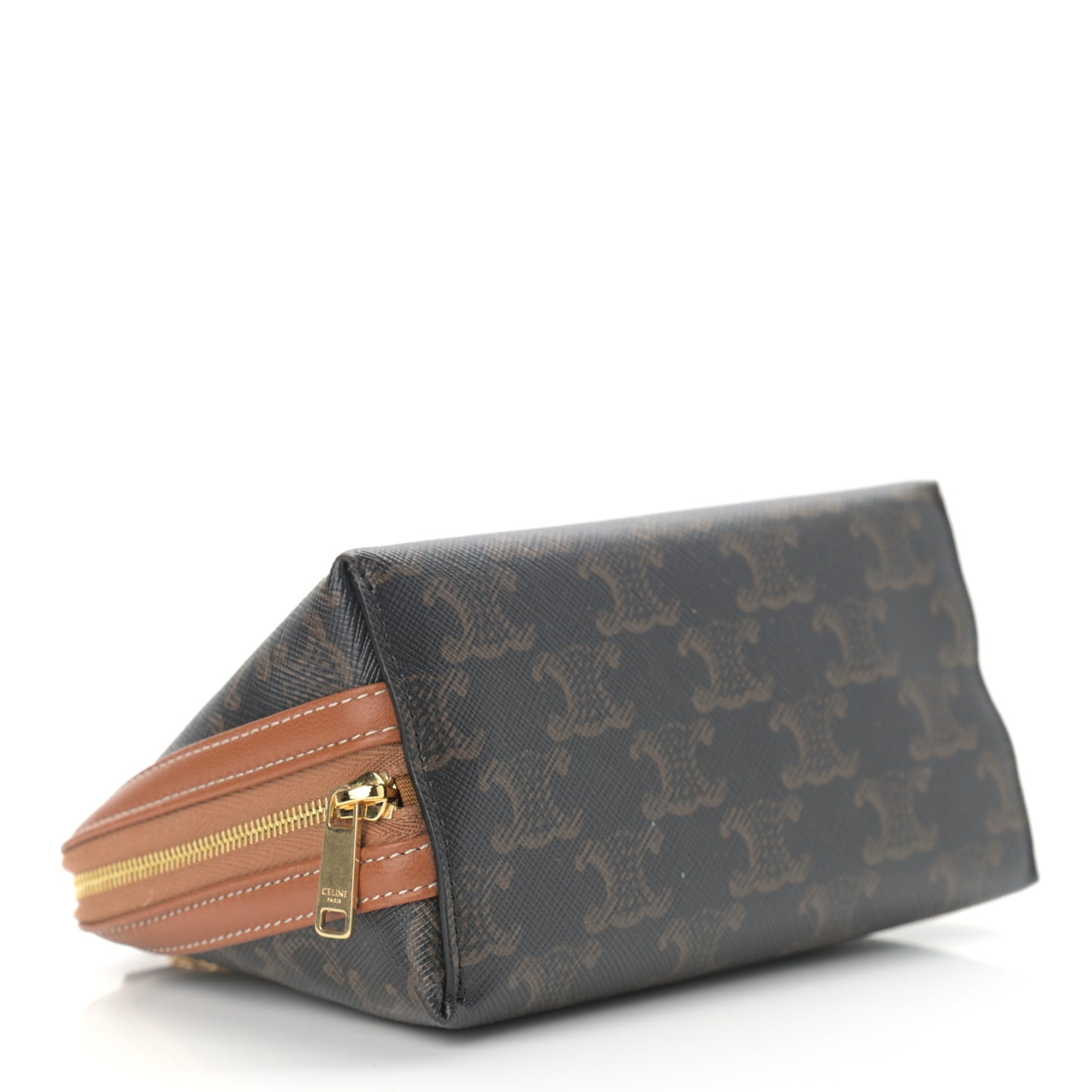 Triomphe Canvas Calfskin Mini Clutch on Chain Tan