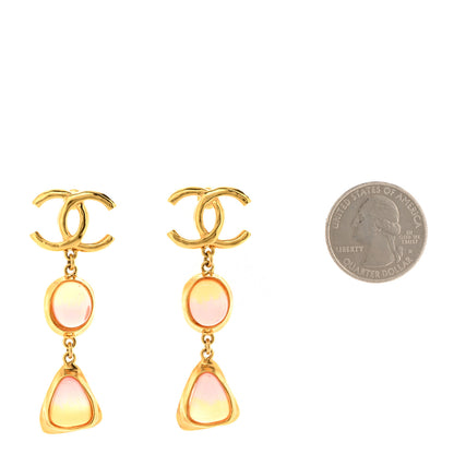 Chanel Metal Resin CC Drop Earrings Gold Pink Orange 2 of 5