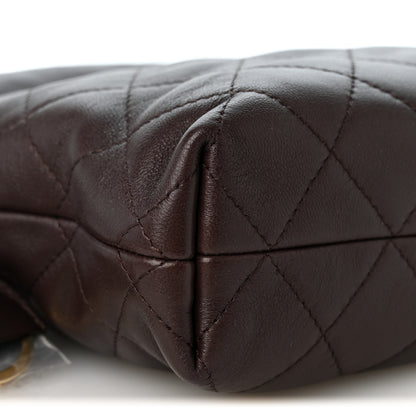 Chanel Lambskin Quilted Drawstring Clutch With Strap Dark Brown 9 of 10