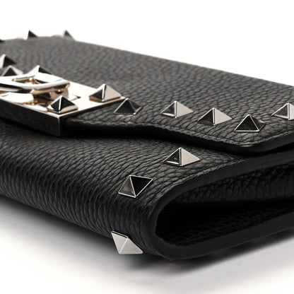 Valentino Garavani Pebbled Calfskin Rockstud Flip Lock Wallet On Chain Black 8 of 8