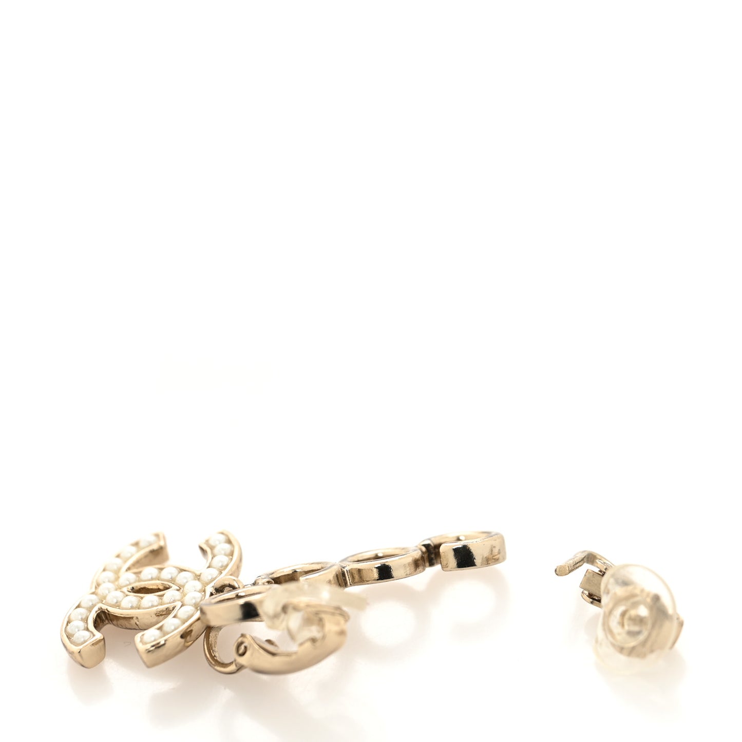 Metal Pearl CC Coco Climber Clip On Earrings Gold