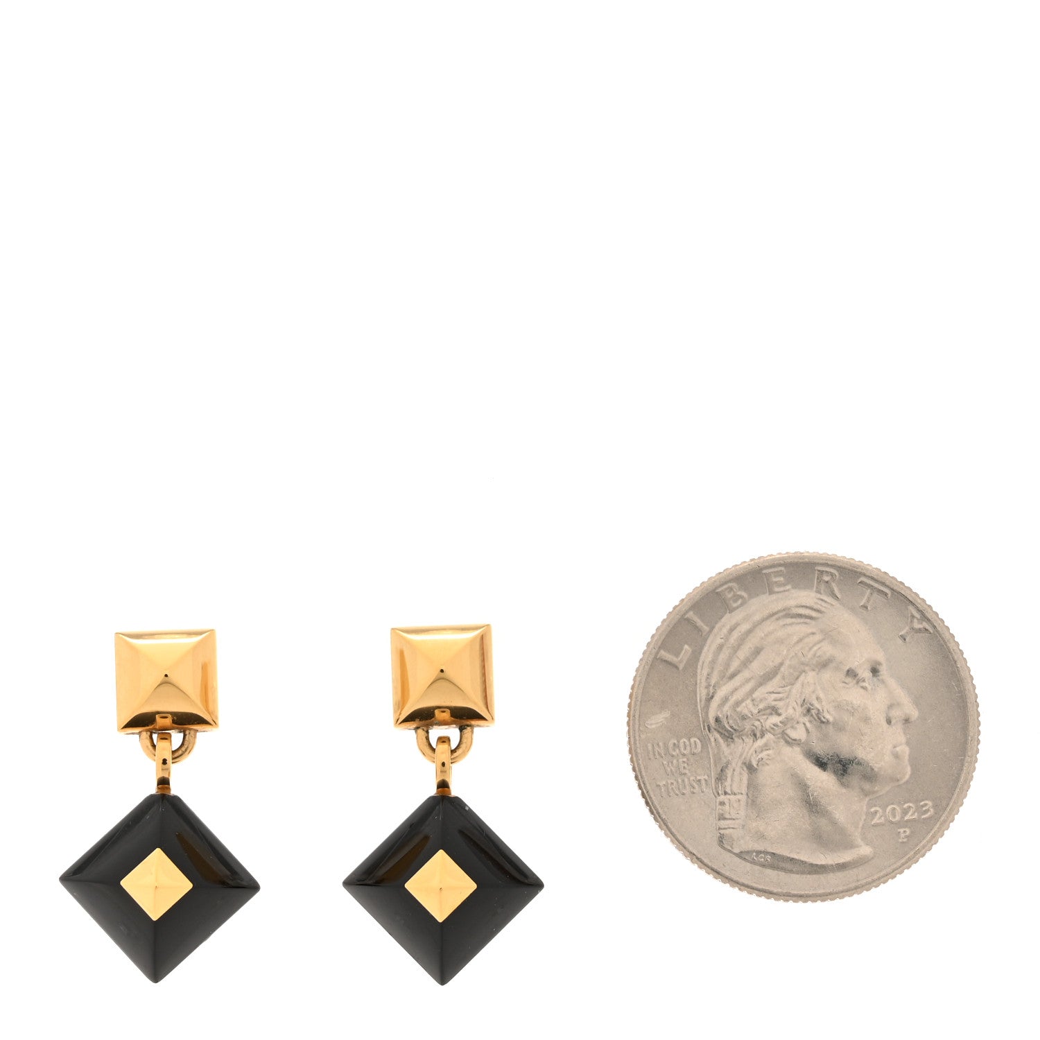 Hermes Lacquered Gold Medor Folk Earrings Black 2 of 5