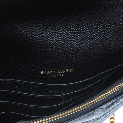 Saint Laurent Grain De Poudre Matelasse Chevron Monogram Envelope Chain Wallet Black 6 of 7