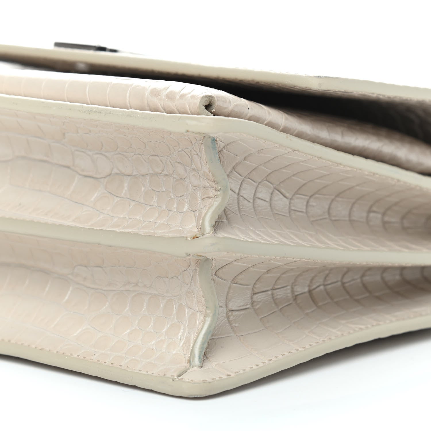 Saint Laurent Calfskin Crocodile Embossed Medium Monogram Sunset Blanc Vintage 8 of 13