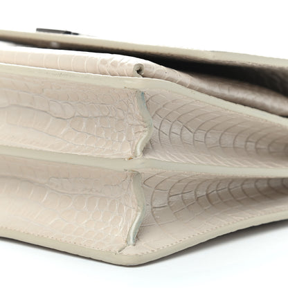 Saint Laurent Calfskin Crocodile Embossed Medium Monogram Sunset Blanc Vintage 8 of 13