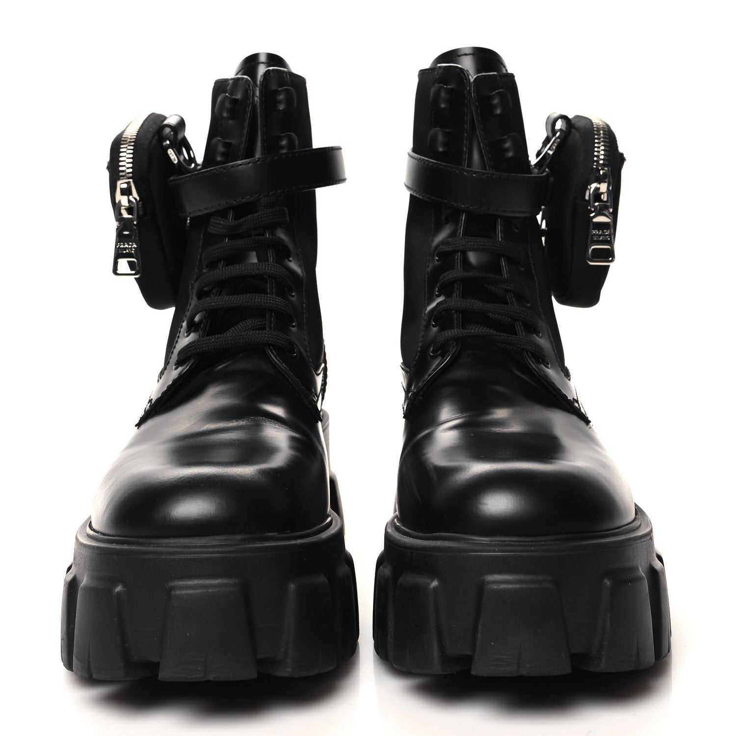 Prada Spazzolato Rois Nylon Metal Triangle Logo Monolith Pouch Pocket 55mm Boots 38 Black 2 of 8