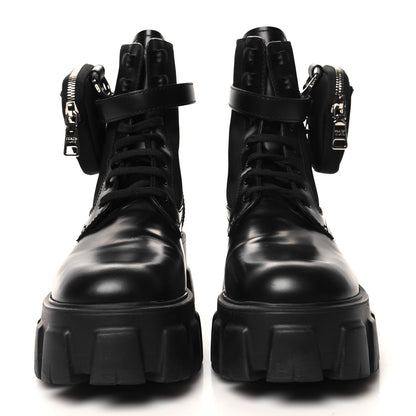 Prada Spazzolato Rois Nylon Metal Triangle Logo Monolith Pouch Pocket 55mm Boots 38 Black 2 of 8