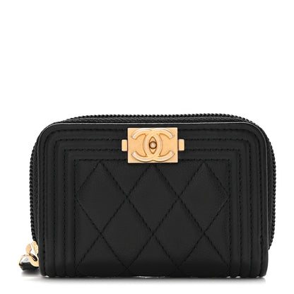 Chanel Caviar Quilted Boy Zip Around Coin Purse Wallet Black 1 of 8