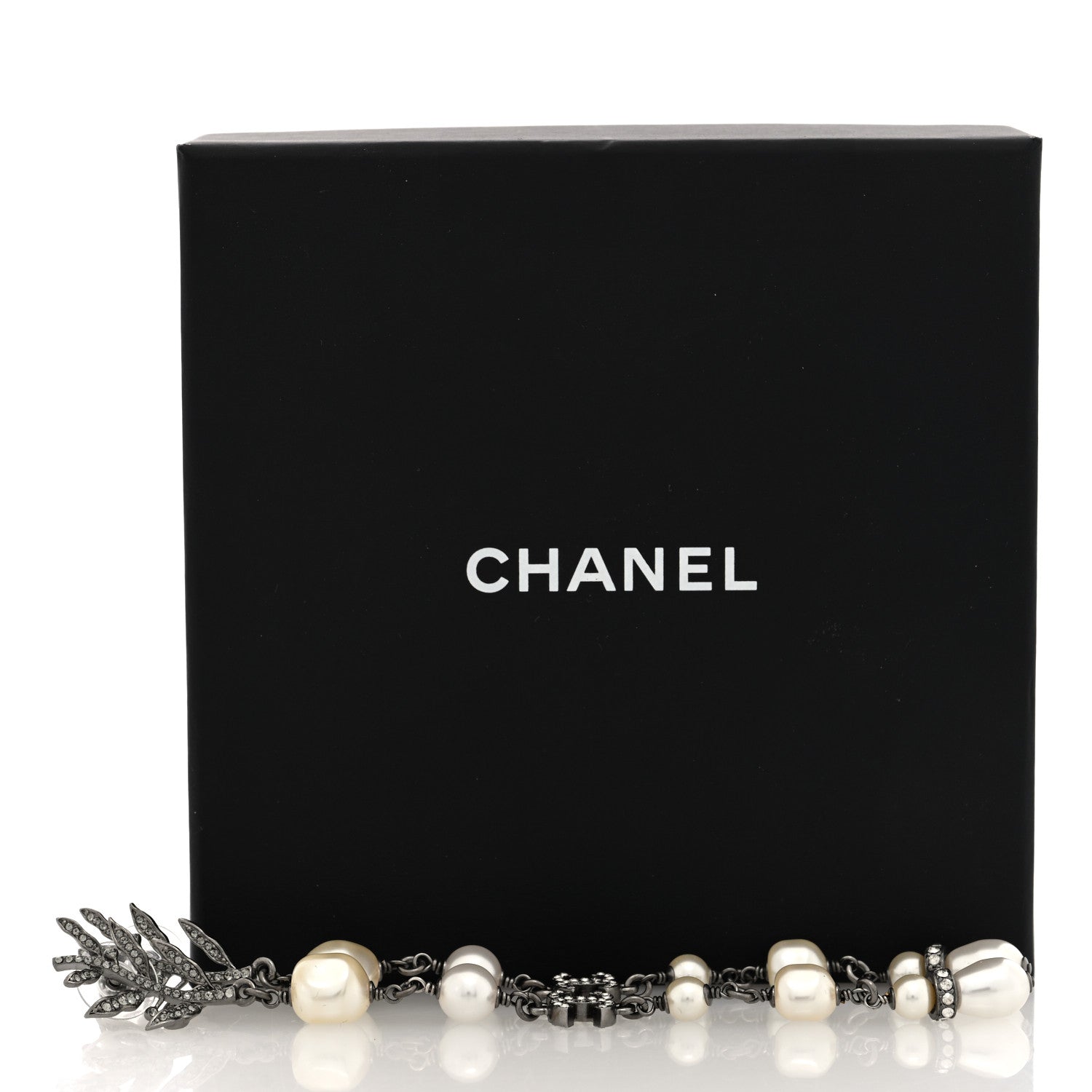 Chanel Pearl Crystal CC Long Drop Earrings Silver 5 of 5