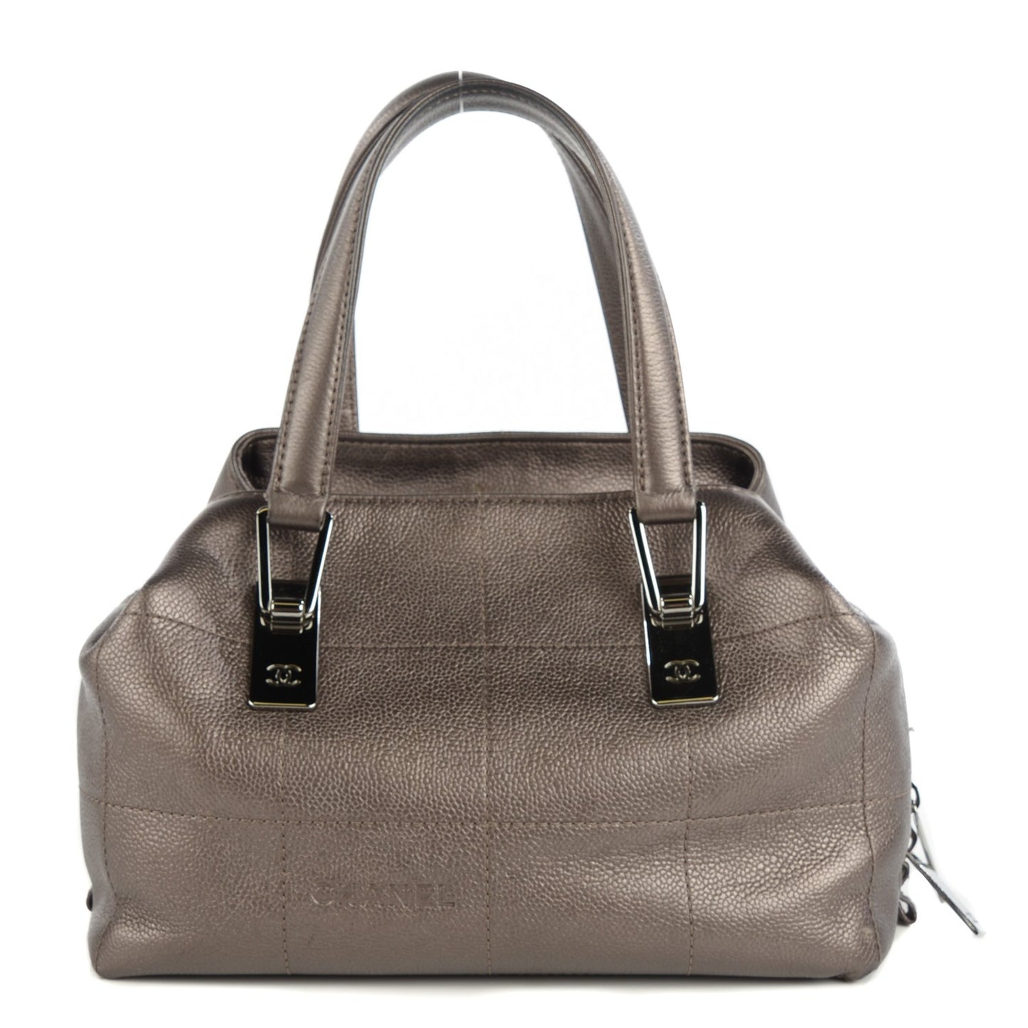 Metallic Caviar Square Stitched Medium Tote Dark Grey