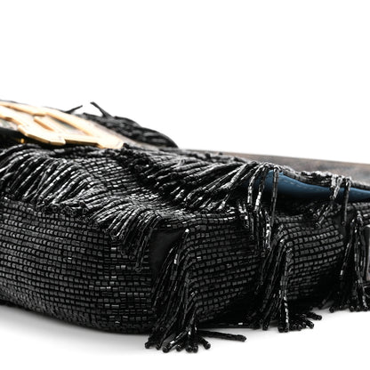 Fendi Iridescent Lizard Beaded Fringe Baguette Black 9 of 9