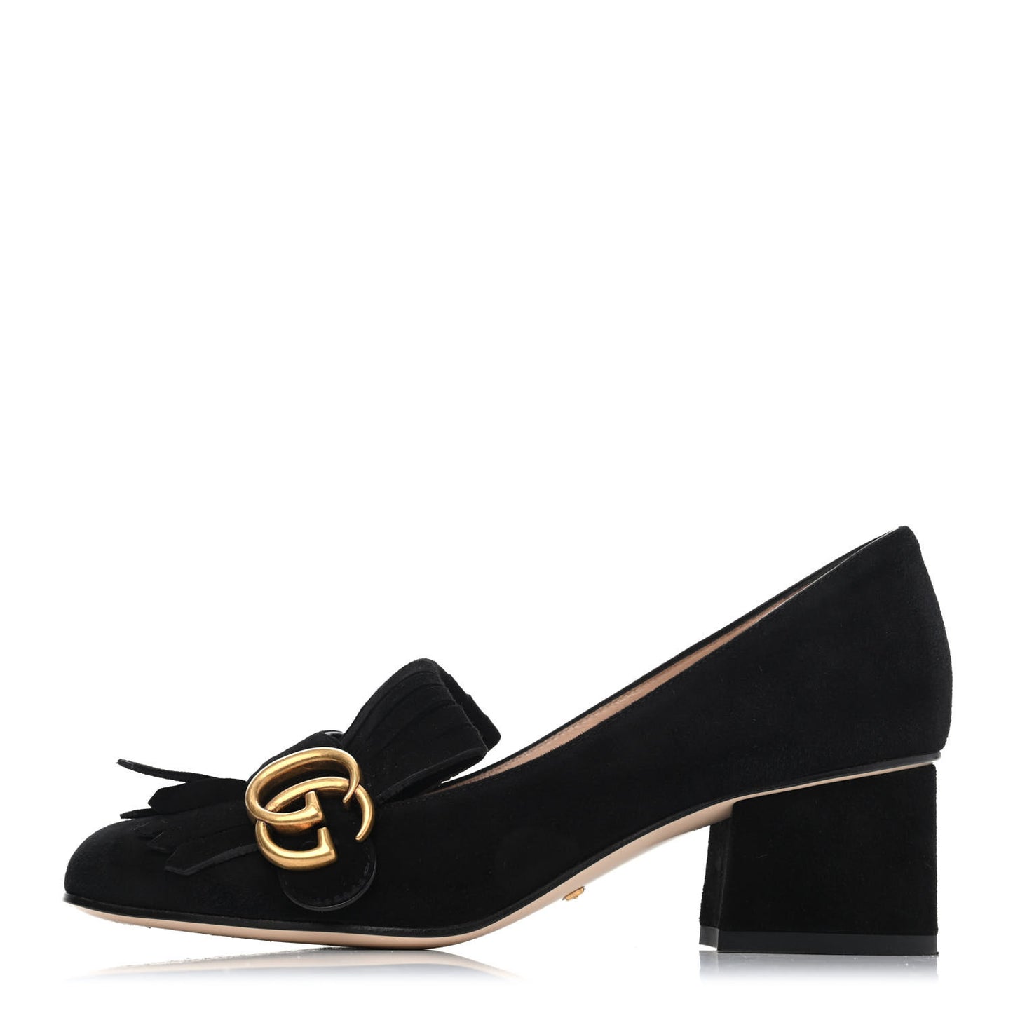 Kid Scamosciato GG Marmont Fringe 50mm Loafer Pumps 35.5 Black