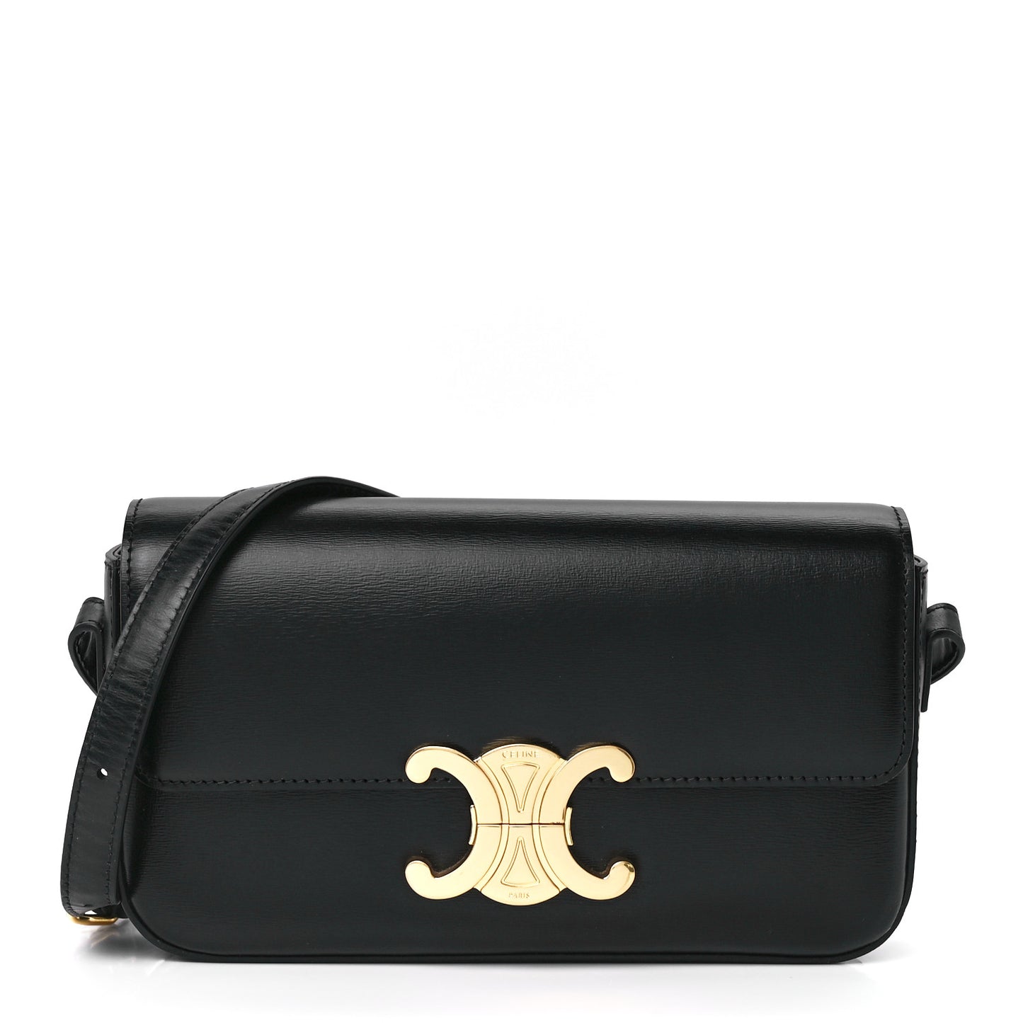 Shiny Calfskin Triomphe Shoulder Bag Black