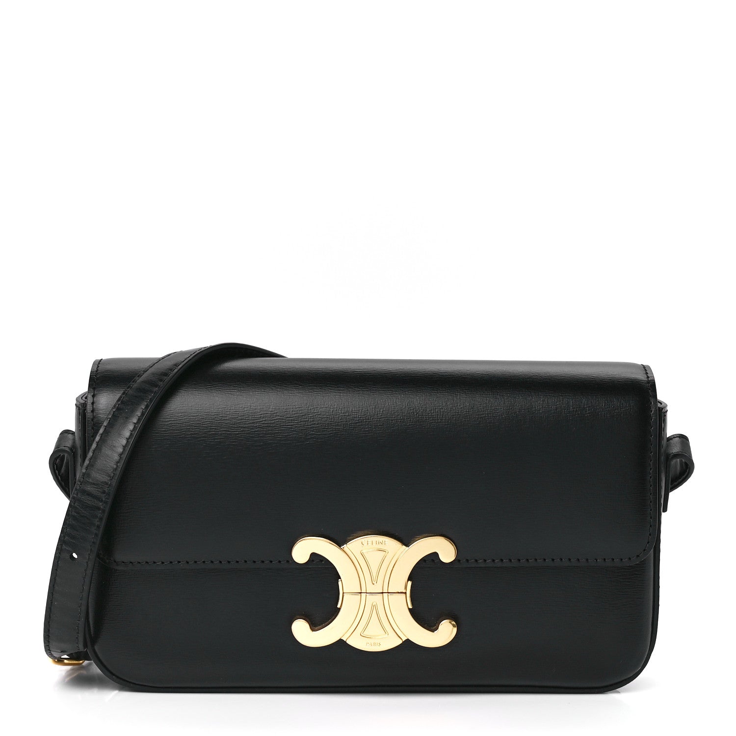 Celine Shiny Calfskin Triomphe Shoulder Bag Black 1 of 13