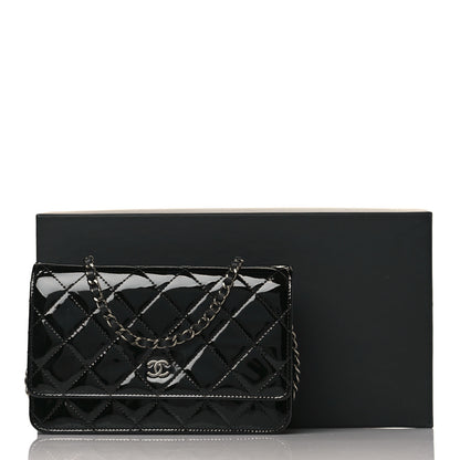 Chanel Patent Calfskin Quilted Wallet On Chain WOC Black 11 of 11