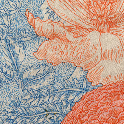 Hermes Cashmere Silk Retour a la Nature 140 Bleu Kaki Orange 3 of 7