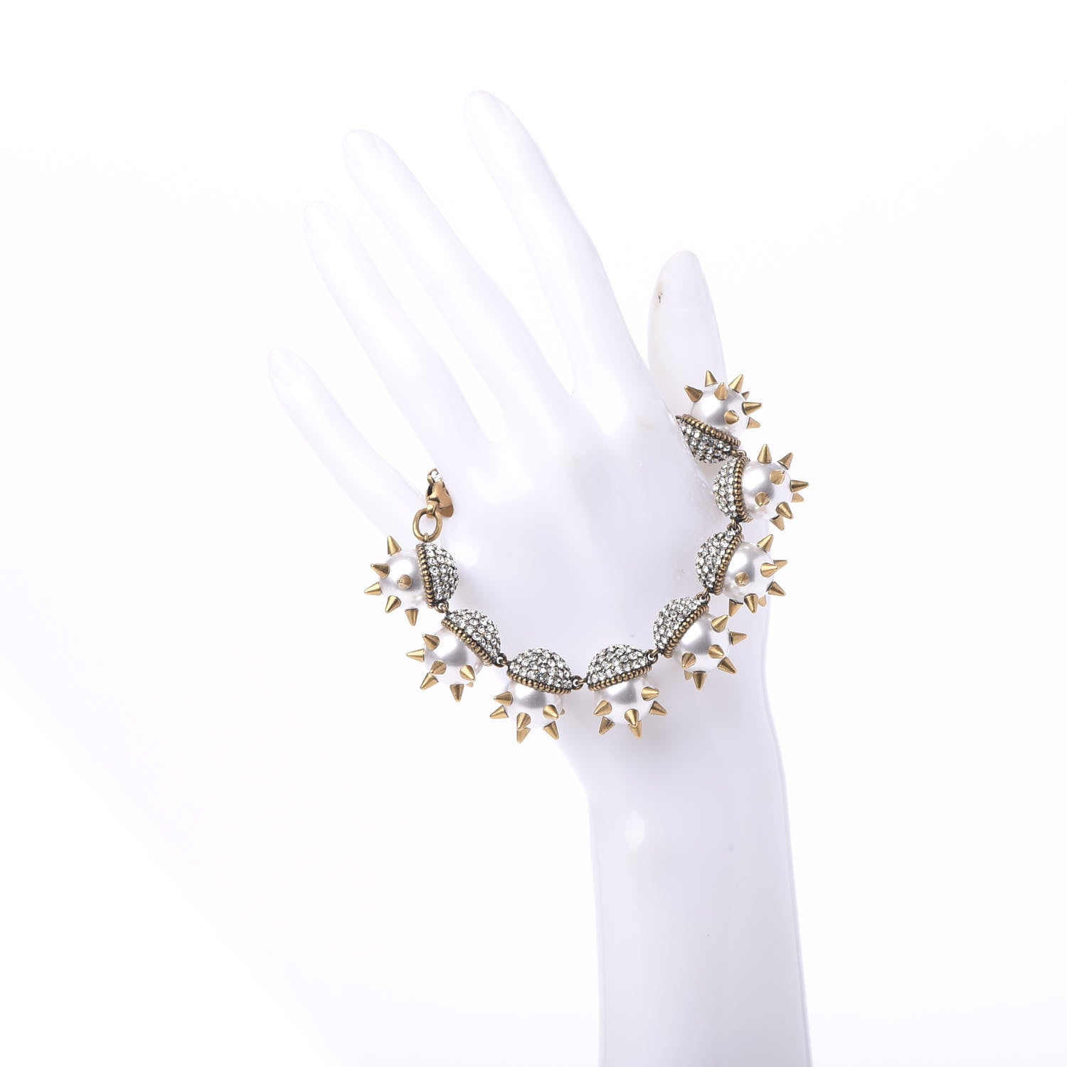 Gucci Embellished Strass Spikes Bracelet Gold Cream 2 of 5