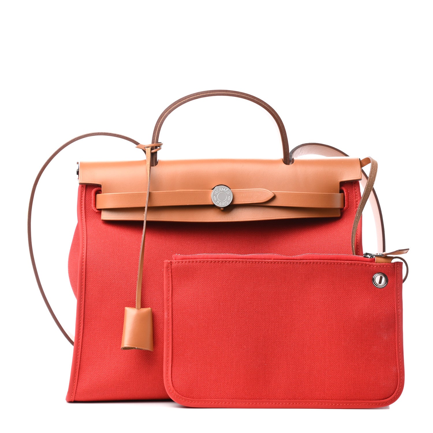 Hermes Vache Hunter Toile Herbag Zip 31 PM Rouge Tomate Natural 1 of 12