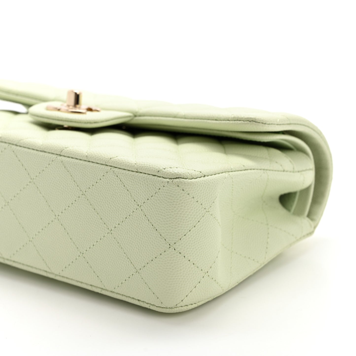 Caviar Quilted Small Double Flap Light Green