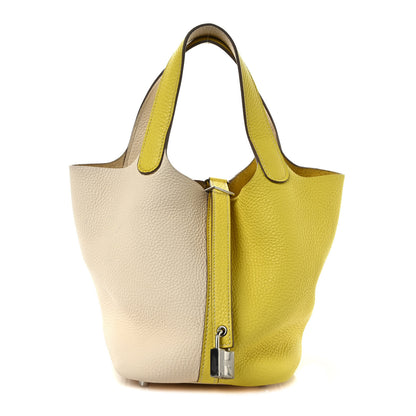 Hermes Taurillon Clemence Casaque Picotin Lock 18 PM Lime Nata 1 of 8