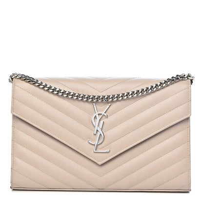 Saint Laurent Grain De Poudre Matelasse Chevron Monogram Chain Wallet Rose Poudre 1 of 11