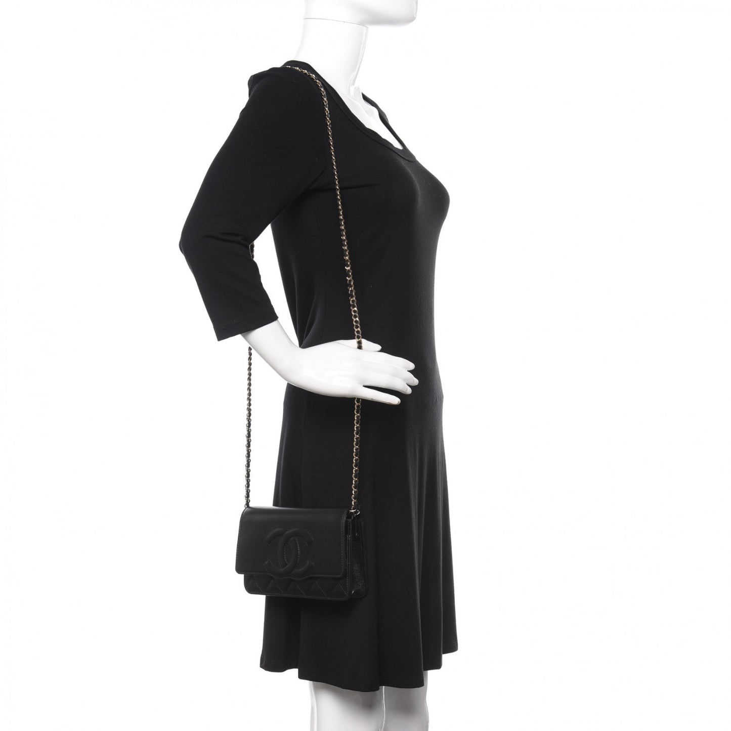 Goatskin Quilted Timeless CC Wallet On Chain WOC Black