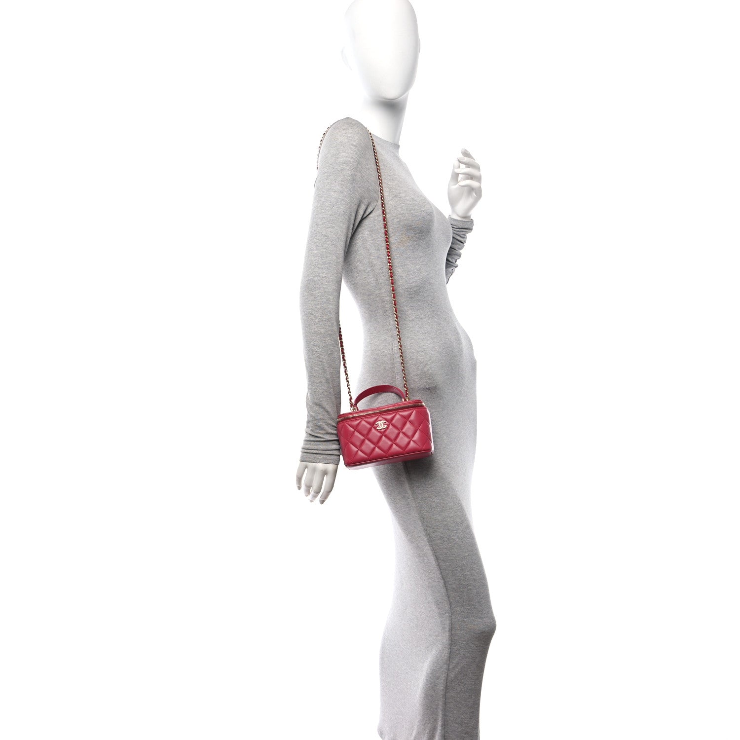 Chanel Lambskin Quilted Small Top Handle Vanity Case With Chain Dark Pink 2 of 11