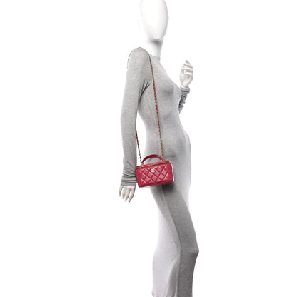 Chanel Lambskin Quilted Small Top Handle Vanity Case With Chain Dark Pink 2 of 11