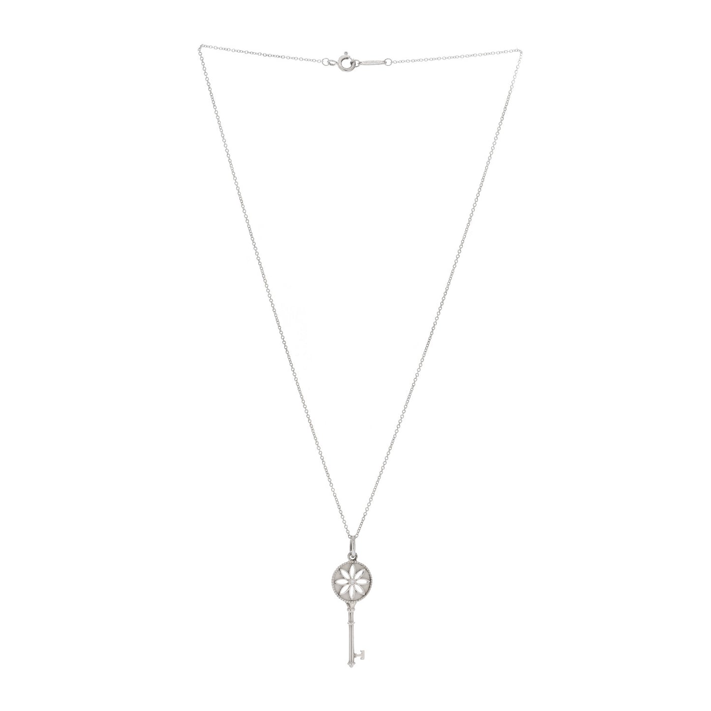 Sterling Silver Diamond Small Daisy Key Pendant Necklace