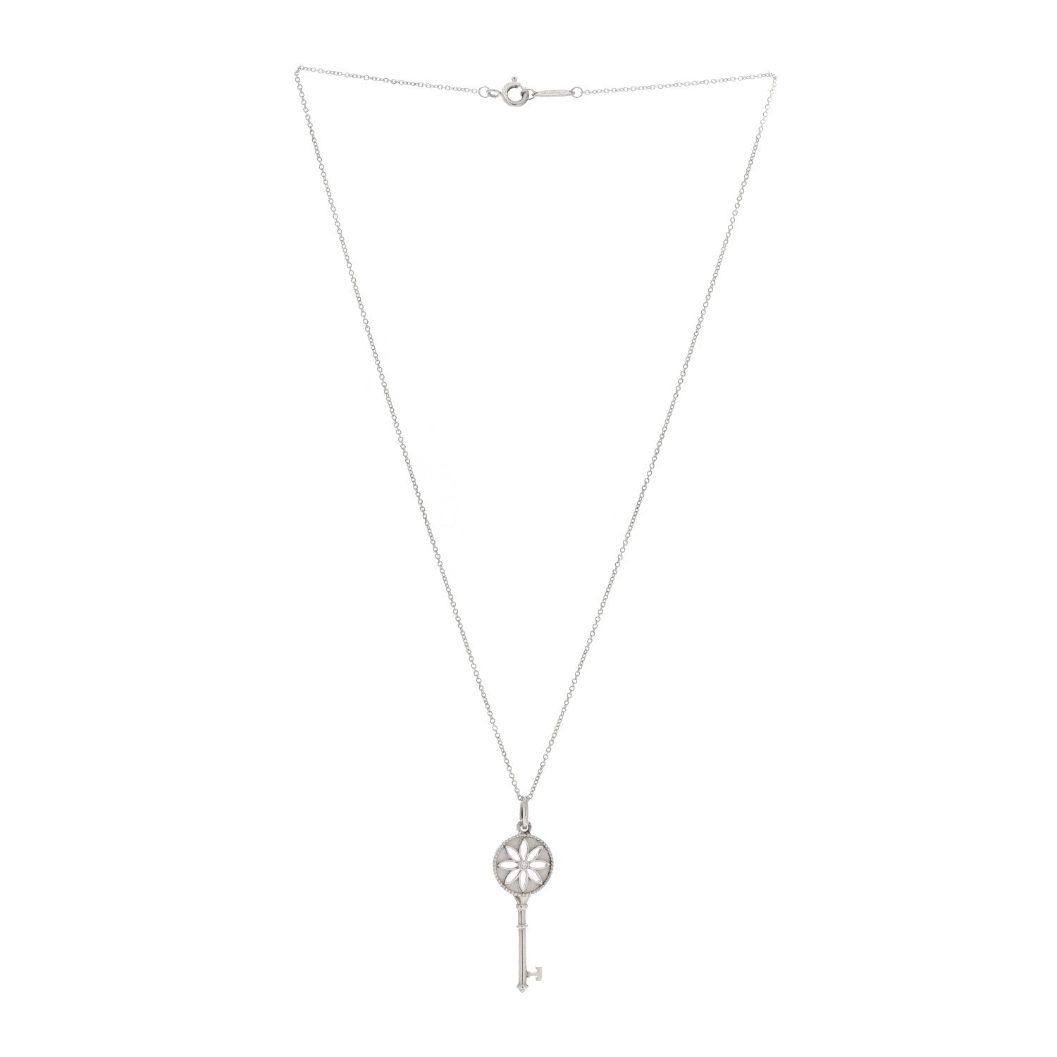 Tiffany Sterling Silver Diamond Small Daisy Key Pendant Necklace 3 of 4