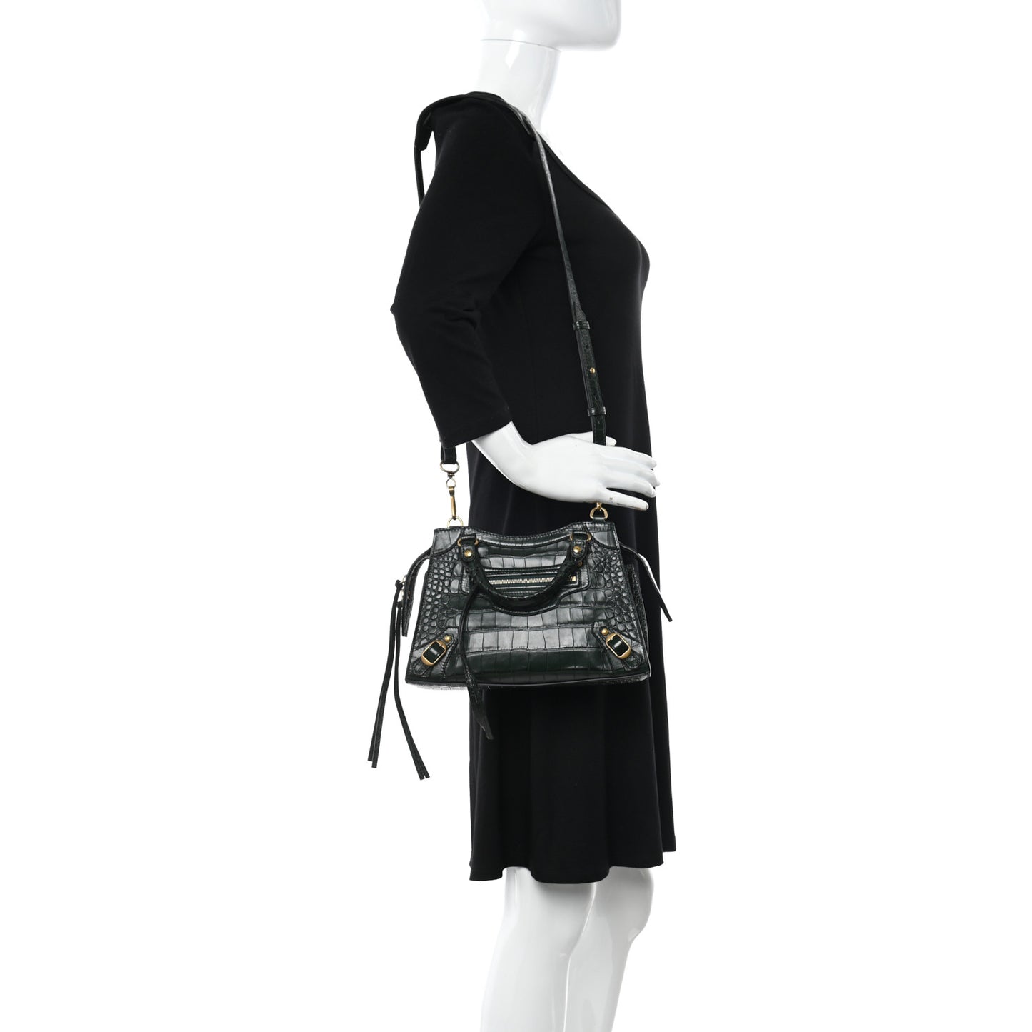 Extra Supple Calfskin Crocodile Embossed Neo Classic Hardware XS City Forest Green