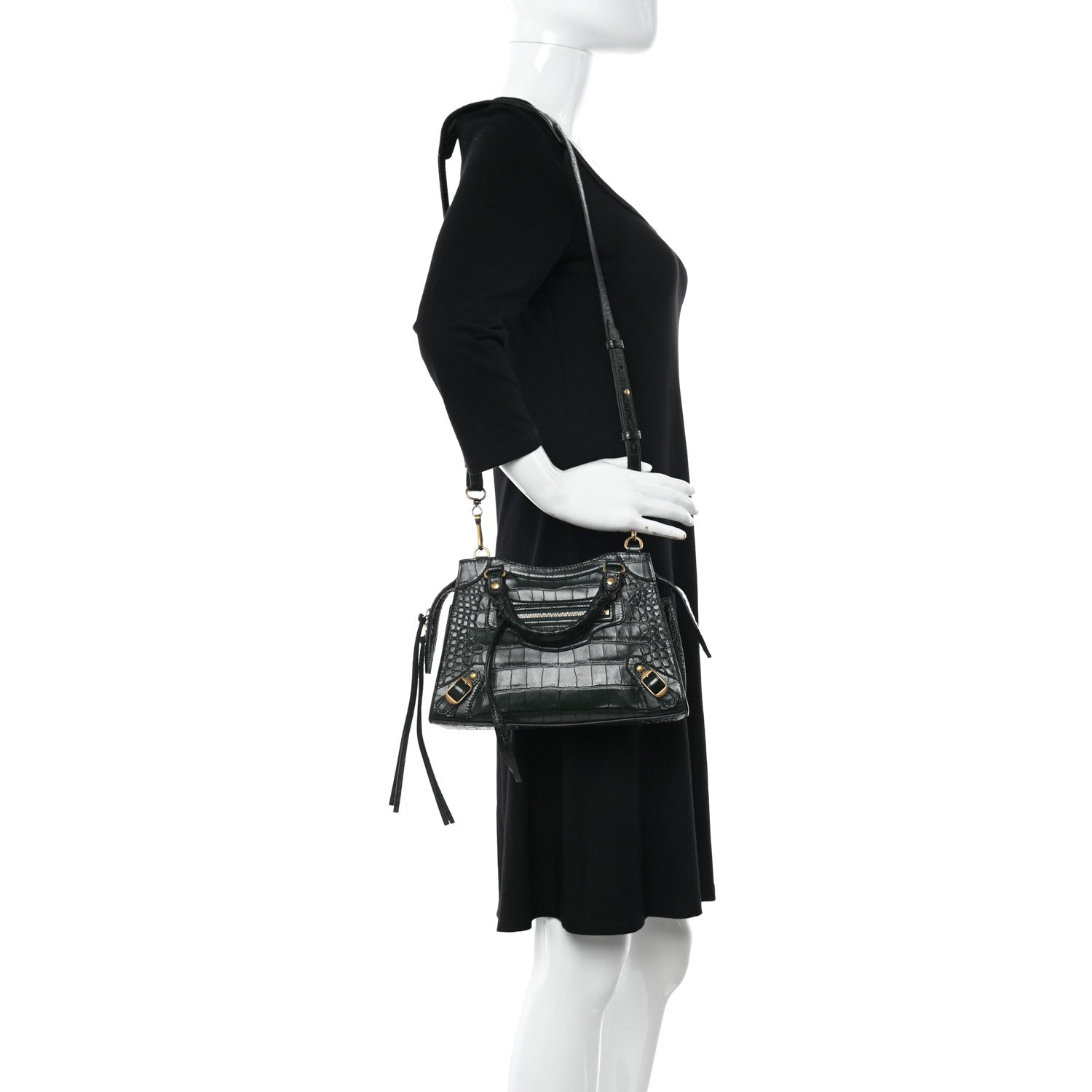 Balenciaga Extra Supple Calfskin Crocodile Embossed Neo Classic Hardware XS City Forest Green 2 of 9
