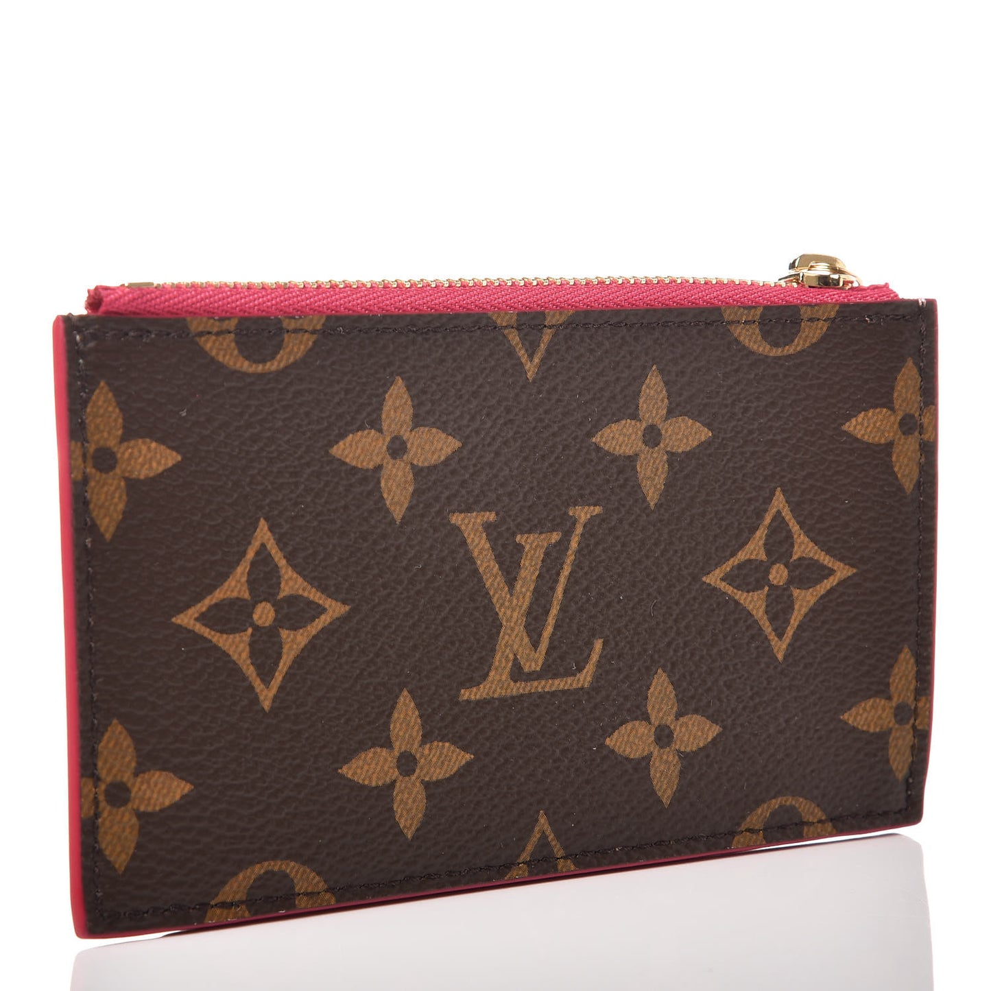 Monogram Blooming Flowers Zipped Card Holder Hot Pink Rose Ballerine