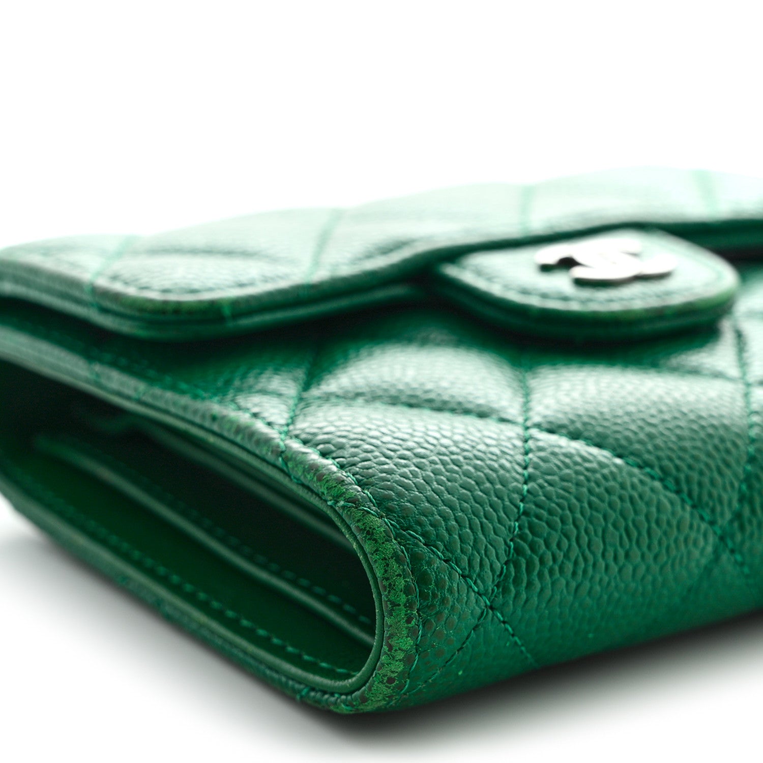 Chanel Caviar Quilted Compact Flap Wallet Green 9 of 15