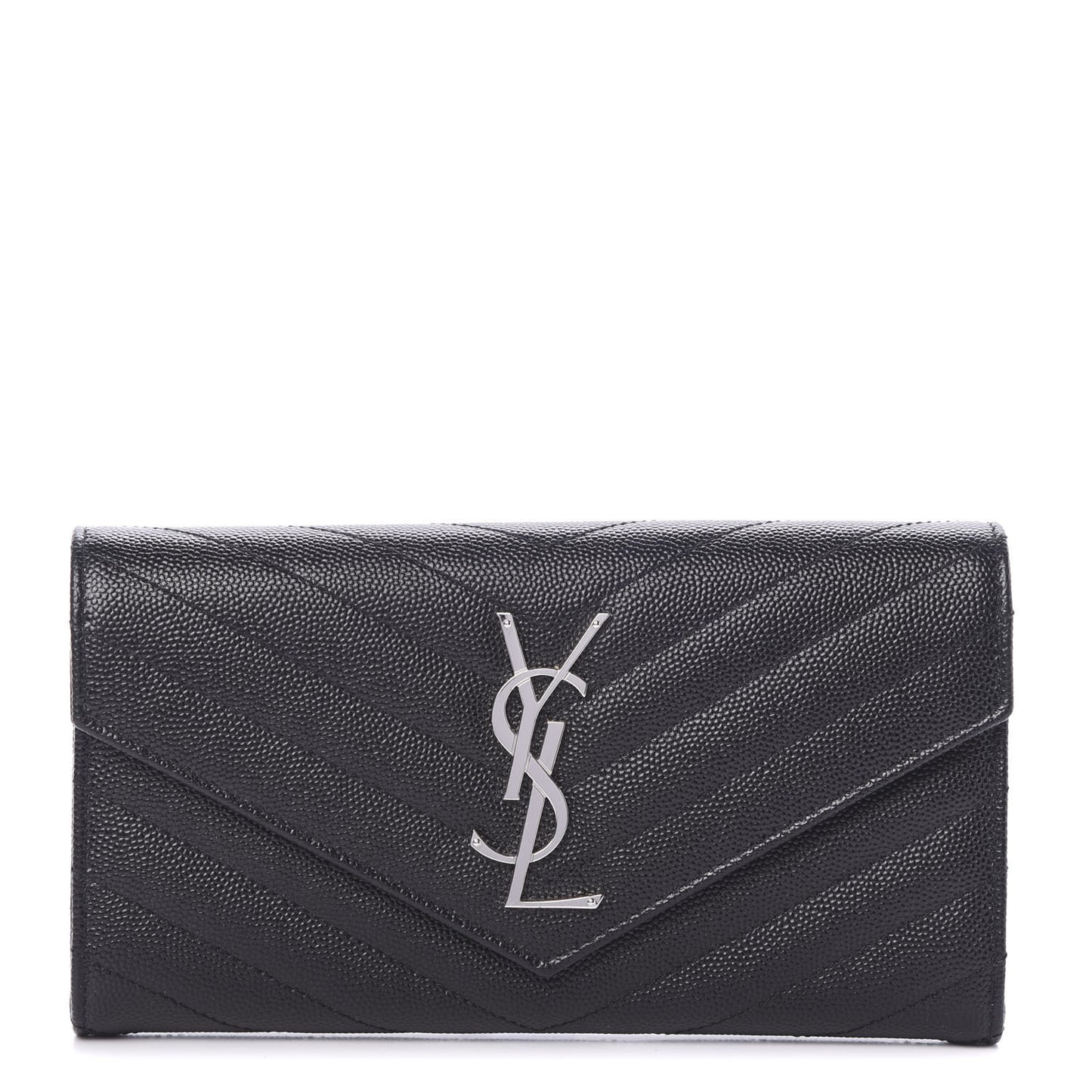 Grain De Poudre Matelasse Chevron Monogram Flap Wallet Black