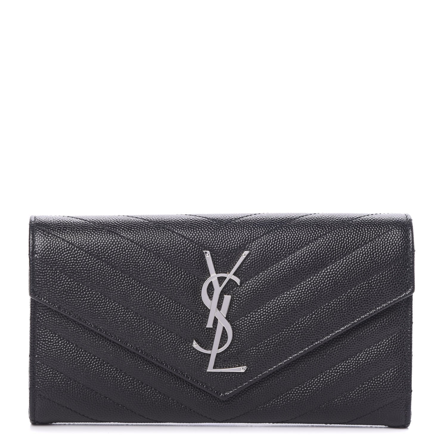 Saint Laurent Grain De Poudre Matelasse Chevron Monogram Flap Wallet Black 1 of 7