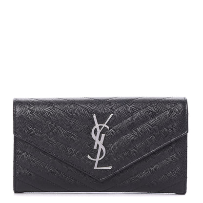 Saint Laurent Grain De Poudre Matelasse Chevron Monogram Flap Wallet Black 1 of 7