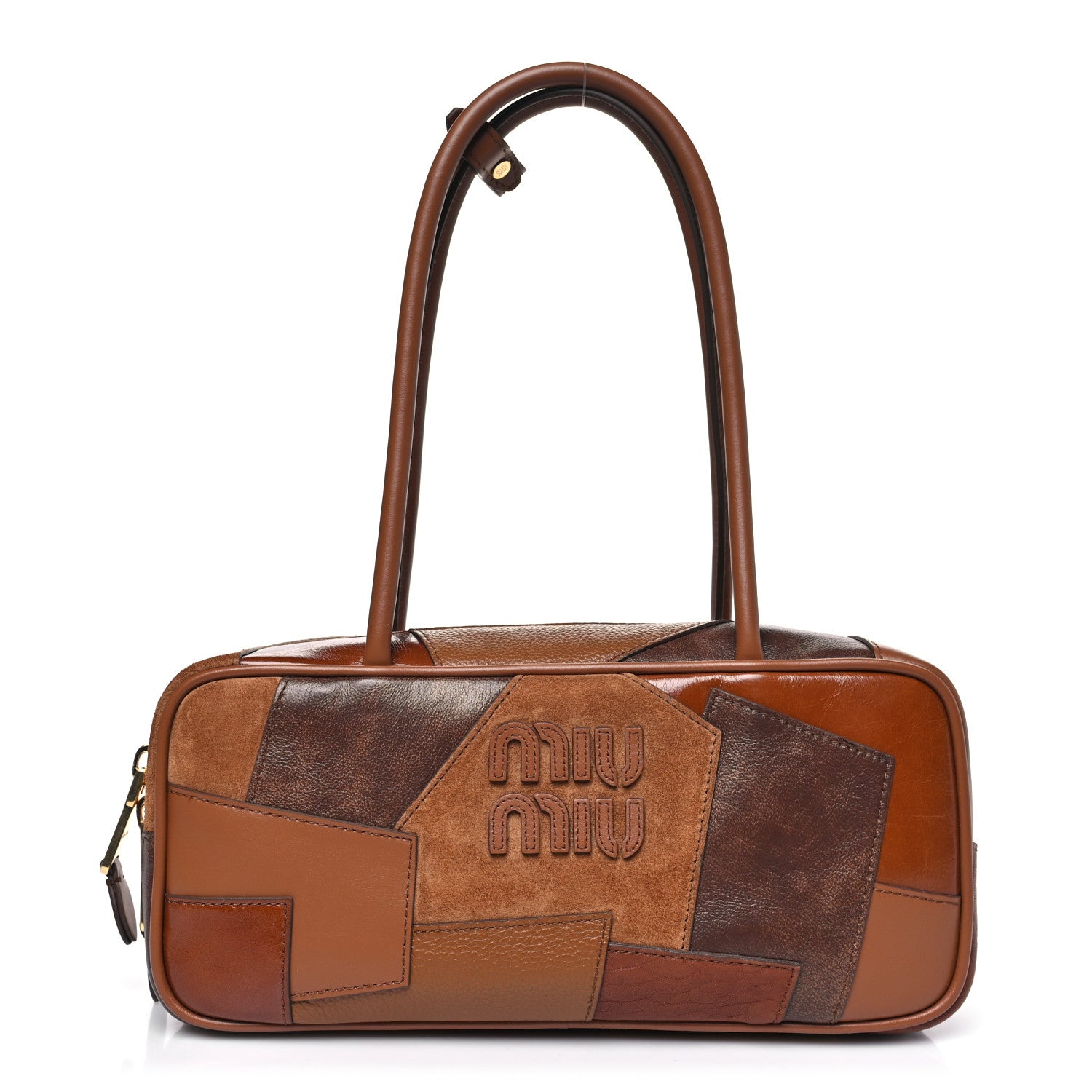 Miu Miu Nappa Patchwork Small Beau Top Handle Bag Cognac 1 of 9