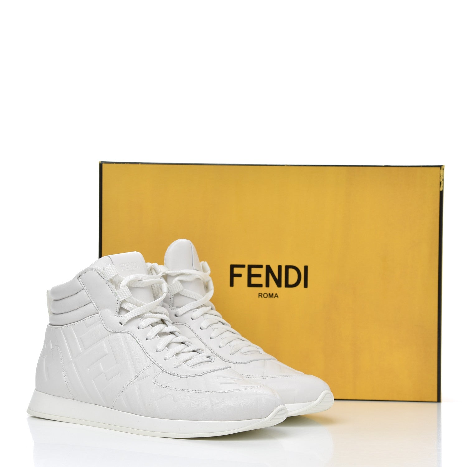 Fendi Nappa Macro FF Embossed Womens High Top Sneakers 37.5 White Ice 9 of 9