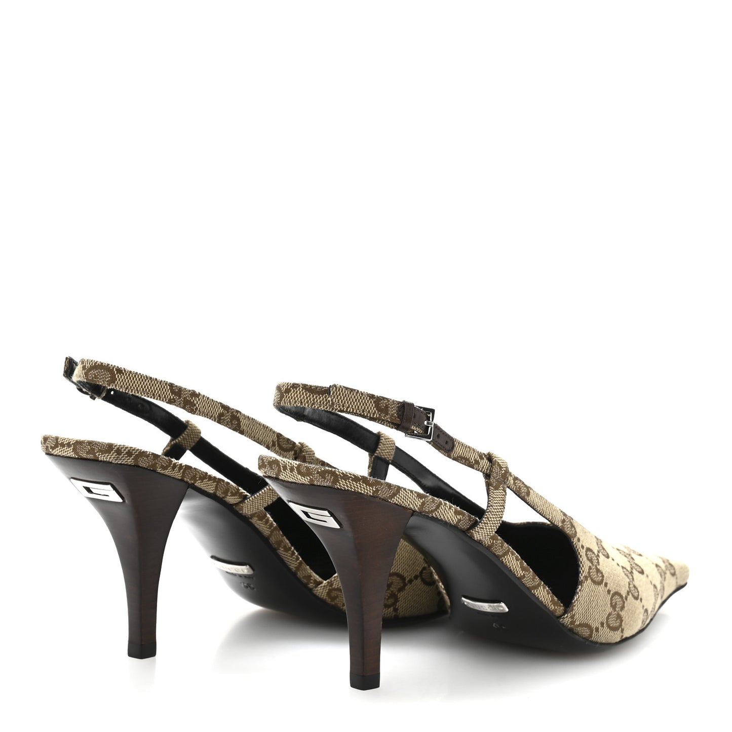 Monogram Malga Kid Square G 75mm Slingback Pumps 38 Beige Ebony New Acero