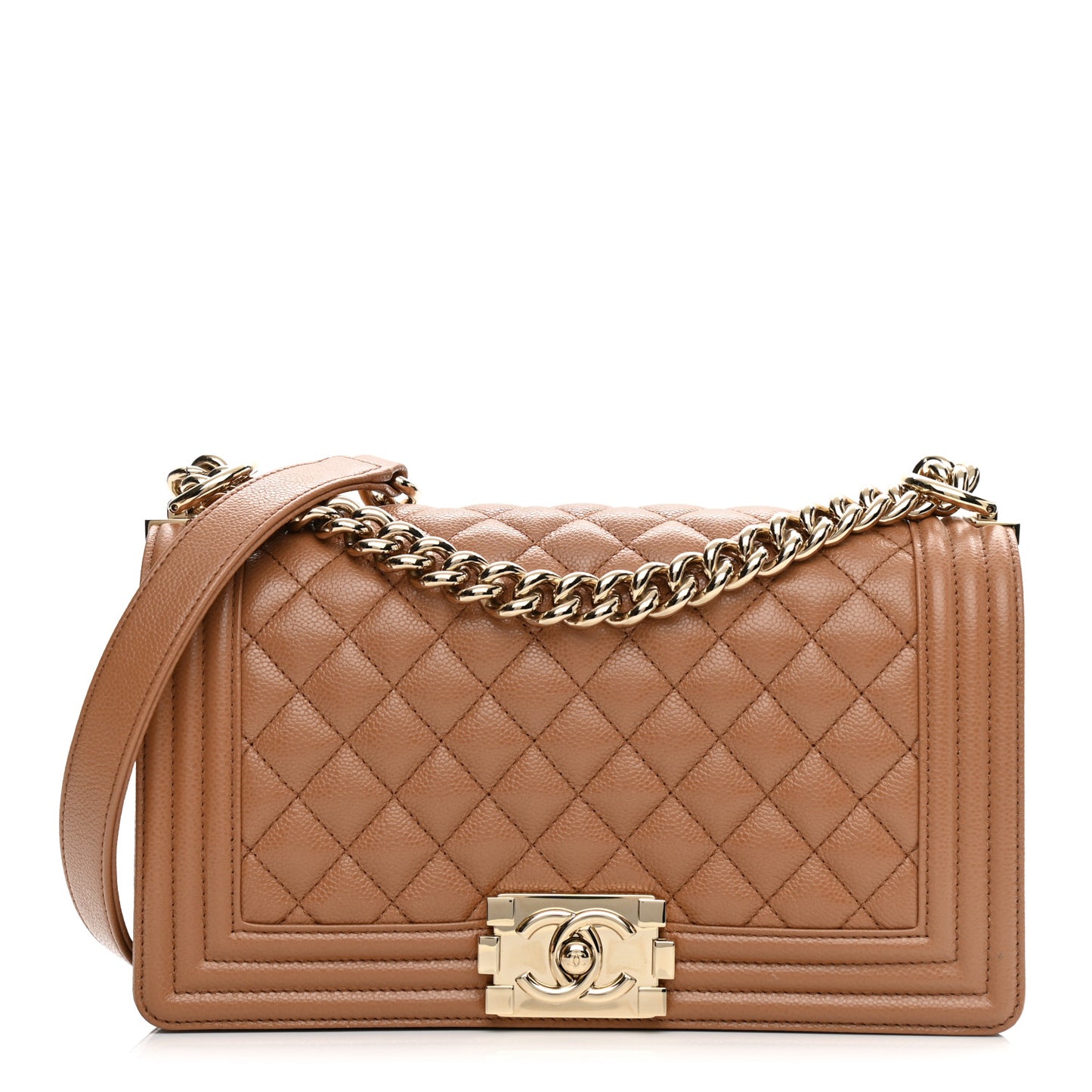 Caviar Quilted Medium Boy Flap Light Brown