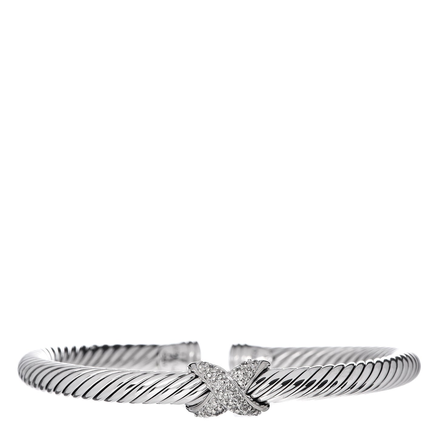Sterling Silver 18K White Gold Diamond Pave 5mm X Cable Bracelet