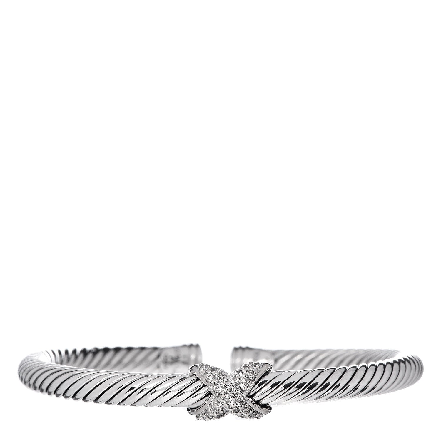 David Yurman Sterling Silver 18K White Gold Diamond Pave 5mm X Cable Bracelet 1 of 4