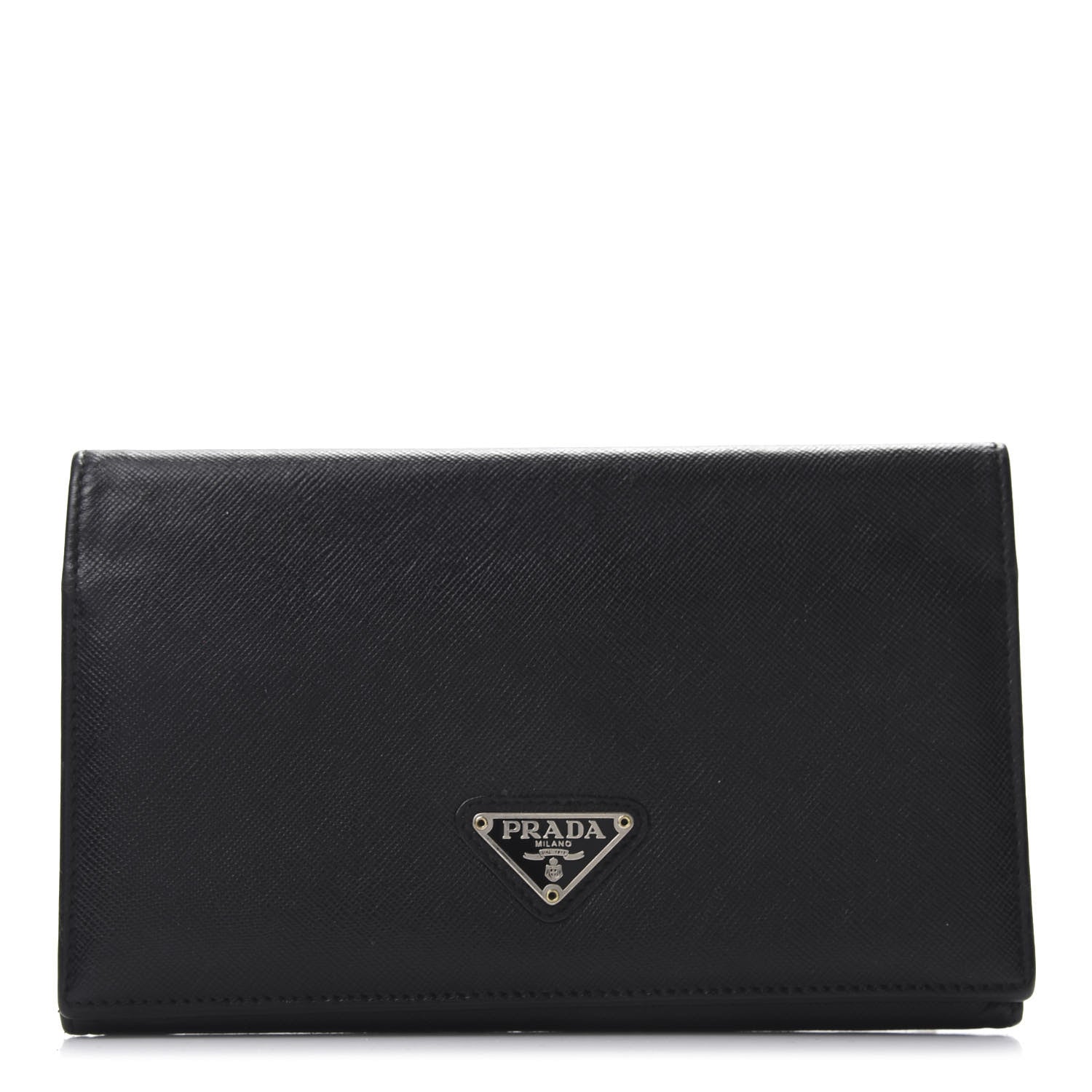 Prada Saffiano Triangle Flap Wallet Black 1 of 7