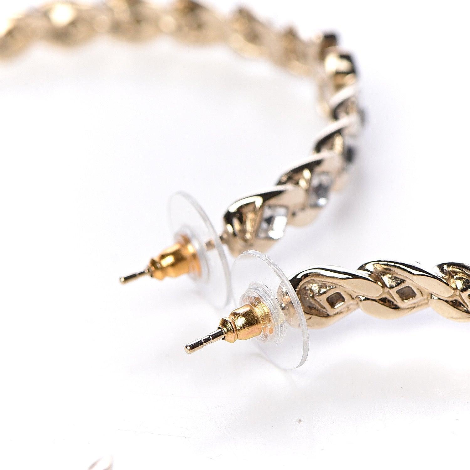 Chanel Crystal CC Hoop Earrings Gold 4 of 6