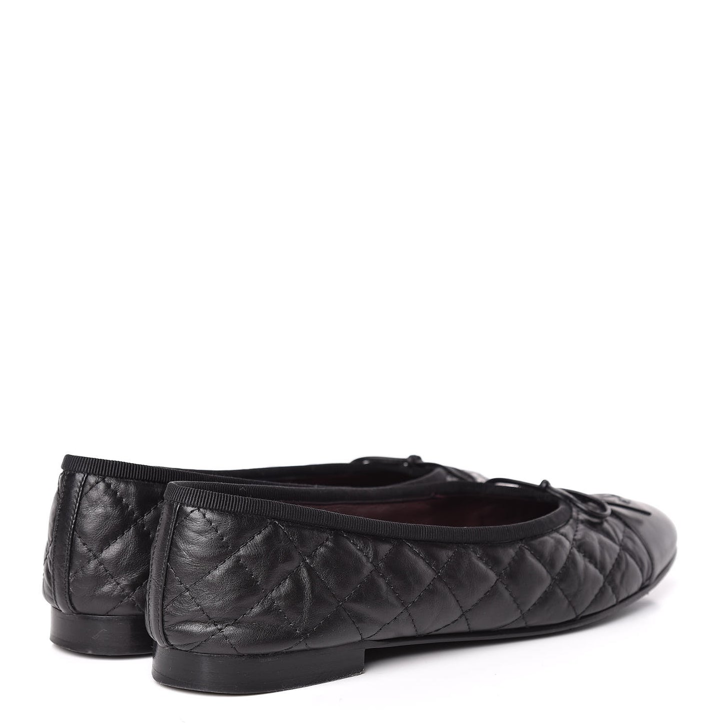 Aged Calfskin Quilted Cap Toe Ballerina Flats 39.5 Black