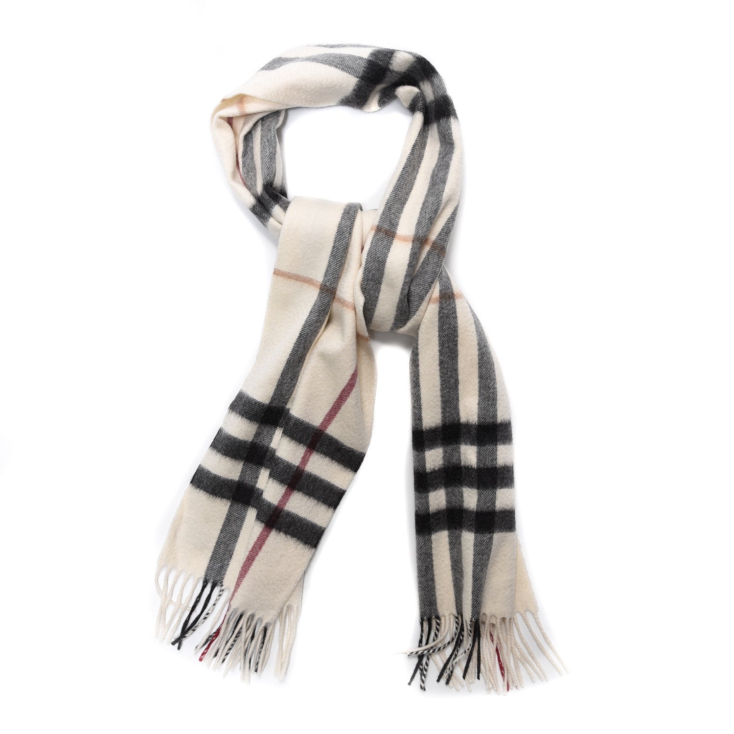 Burberry Cashmere Giant Check Fringe Scarf Ivory 1 of 3