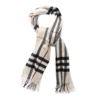 Burberry Cashmere Giant Check Fringe Scarf Ivory 1 of 3