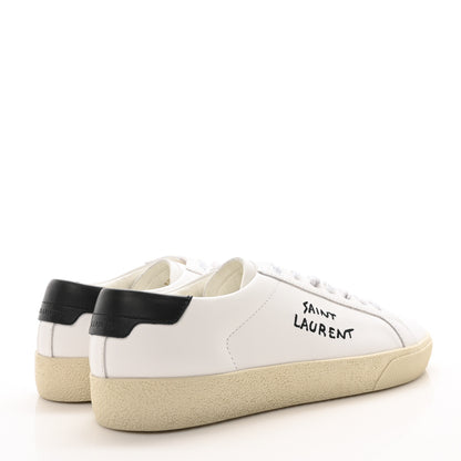 Saint Laurent Calfskin Embroidered Court Classic Sneakers 38 White Black 5 of 9